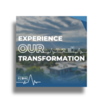 Franklin County Medical Center promotional graphic with the message 'Experience Our Transformation' over a background of a scenic landscape, featuring the FCMC logo and a heartbeat line integrated into construction icons.