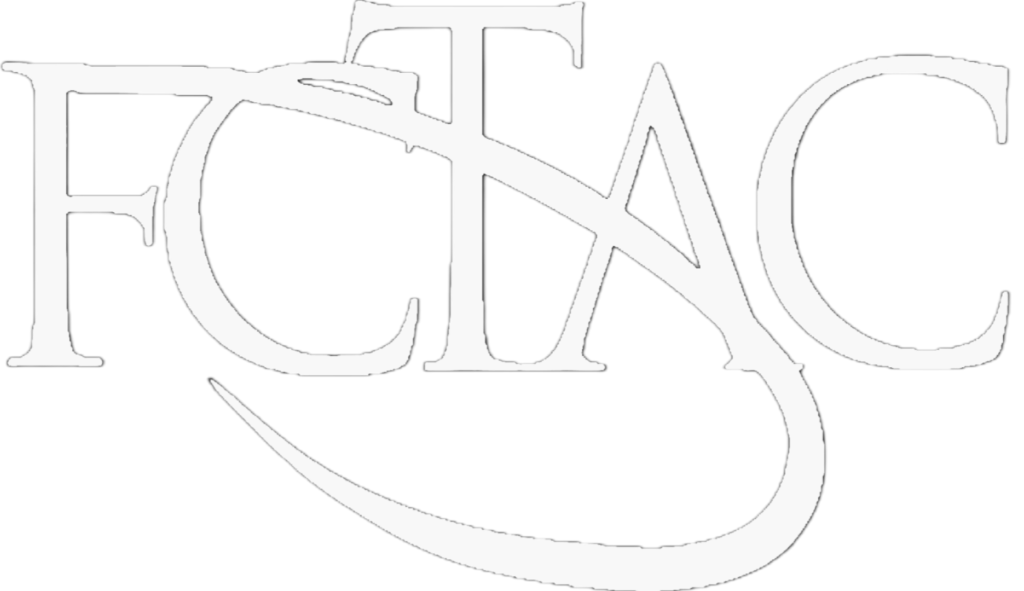 Franklin County Theatre Arts Council (FCTAC) logo featuring stylized interwoven letters in white against a black background.