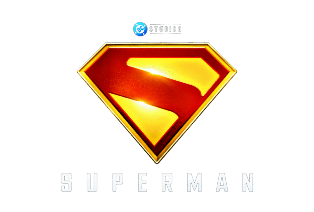 DC Studios Superman movie logo promotional image showing the iconic red and yellow shield for Worm Creek Opera House in Preston Idaho.