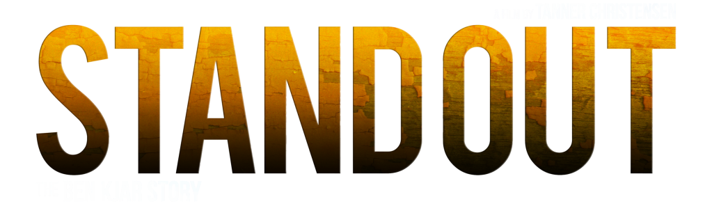 Stylized gold and black “STANDOUT” title graphic from the film Standout: The Ben Kjar Story with transparent background.