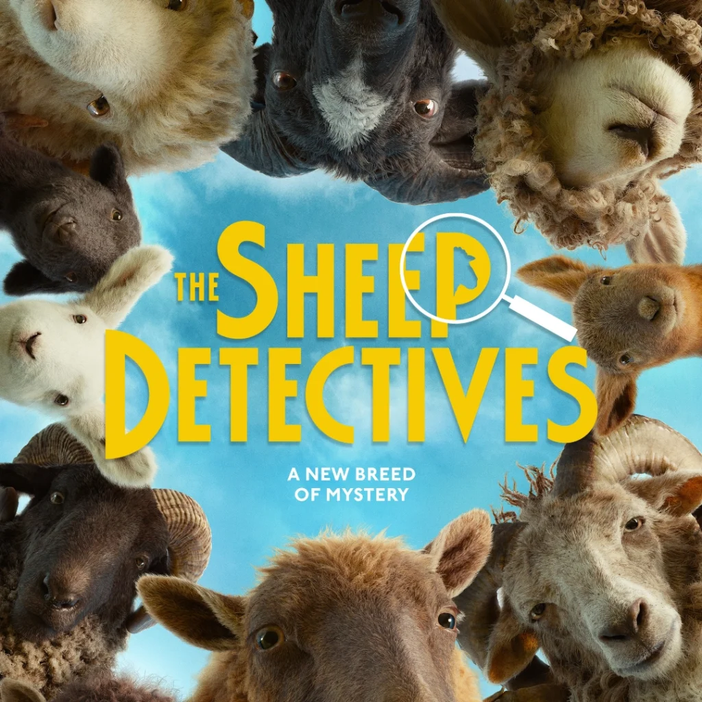 The Sheep Detectives movie poster starring Hugh Jackman playing May 8, 9, 11, 15, 16 and 18 at Worm Creek Opera House in Preston Idaho.