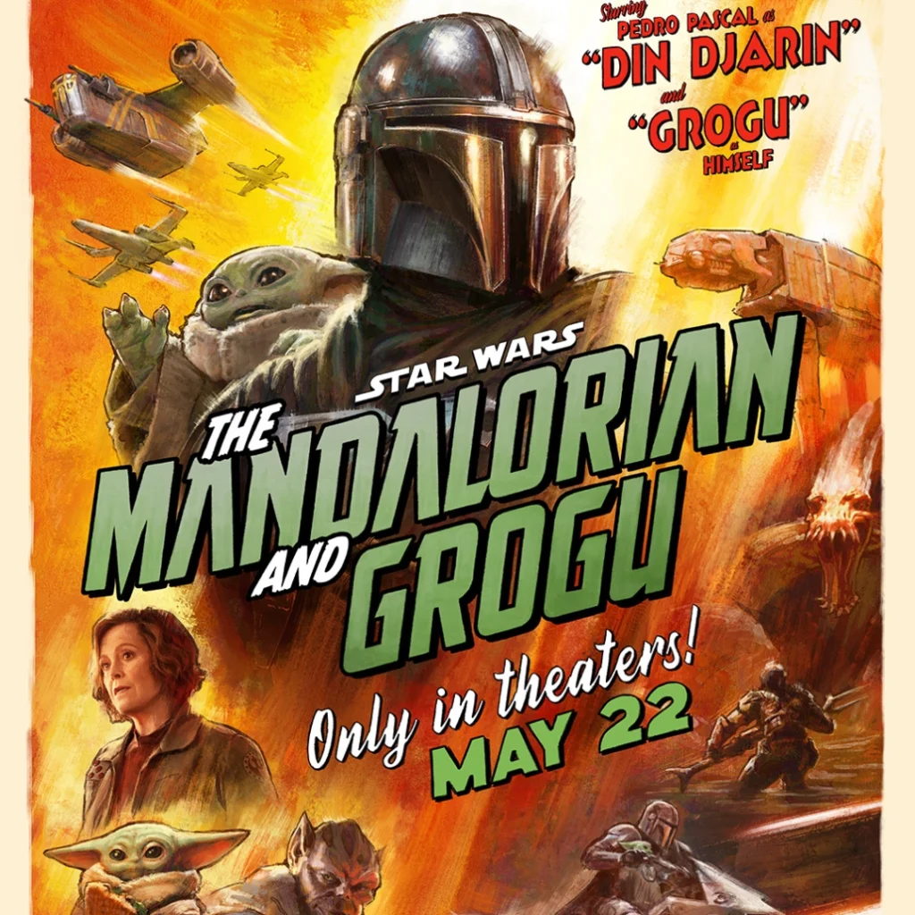 Star Wars the Mandalorian and Grogu movie poster starring Pedro Pascal playing at Worm Creek Opera House in Preston Idaho.