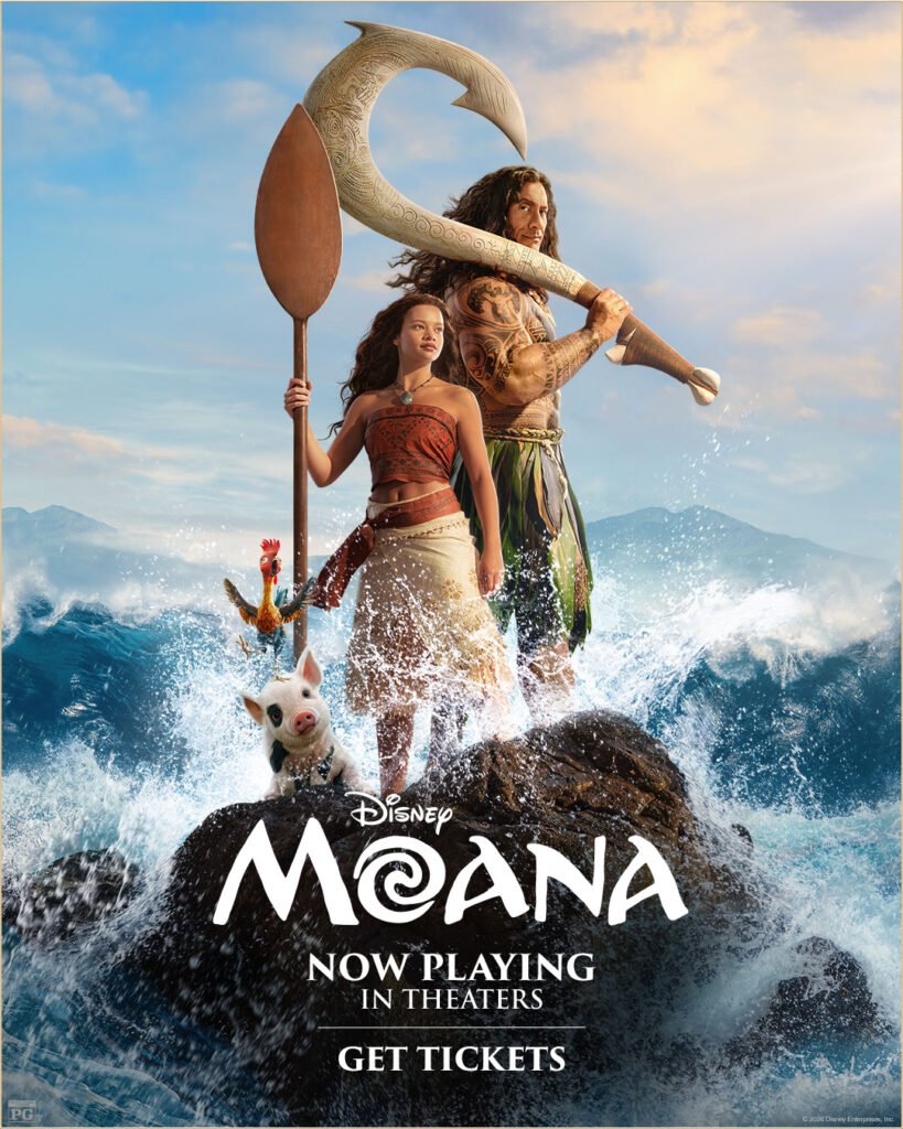 Promotional poster for Moana at Worm Creek Opera House in Preston, Idaho. Presented by The Franklin County Theatre Arts Council, with doors opening 30 minutes before show starts.